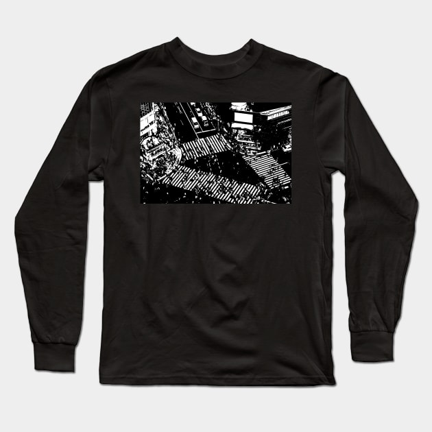 Manga Panel - Shibuya Crossing (渋谷区) Long Sleeve T-Shirt by Neon Bang Bang